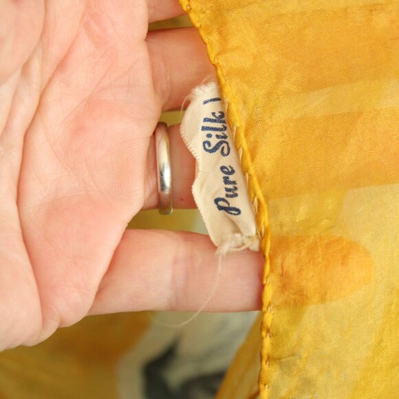 Vintage 1940s 1950s Silk Scarf, Square Floral Print Headscarf, Blue Teal Gold an - Picture 5 of 10